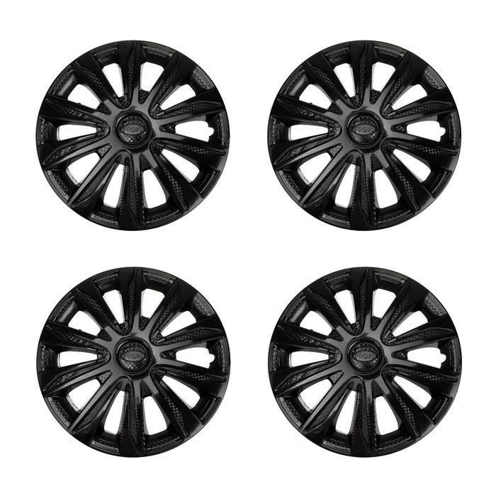 Колпаки колесные R14 Колпаки колесные R14 "PROFI", черный глянец карбон, комплект 4 шт