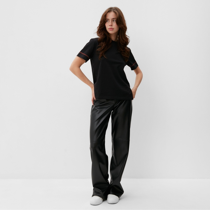 Футболка женская с красным кантом Basic line цвет черный, р-р 48 Футболка женская с красным кантом Basic line цвет черный, р-р 48