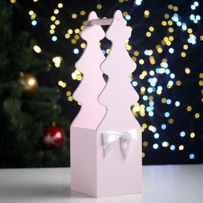 Ящик подарочный Ящик подарочный "Ёлка" (12*12*42) Дерево, МДФ 6 мм, окрашен., оформл., Розовый пастель-белый