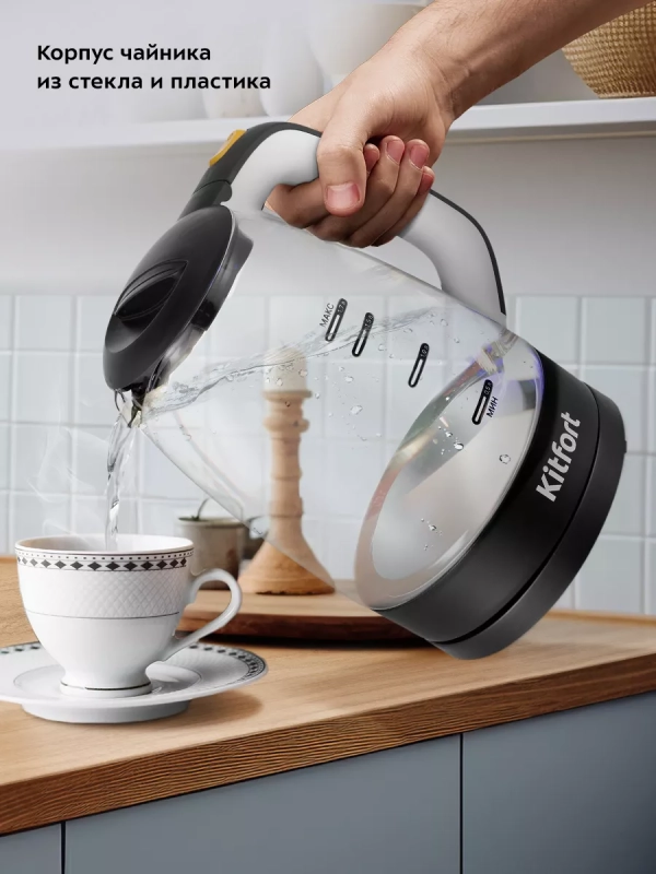 Чайник электрический стеклянный КТ-6632 - 1.7 л