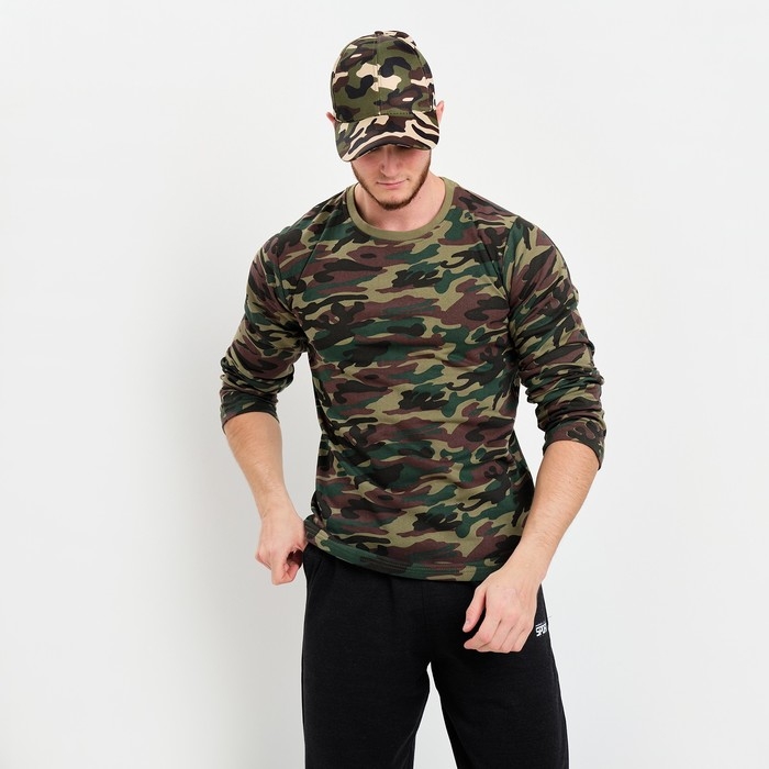 Лонгслив мужской, цвет зелёный камуфляж/пятна МИКС, размер 54