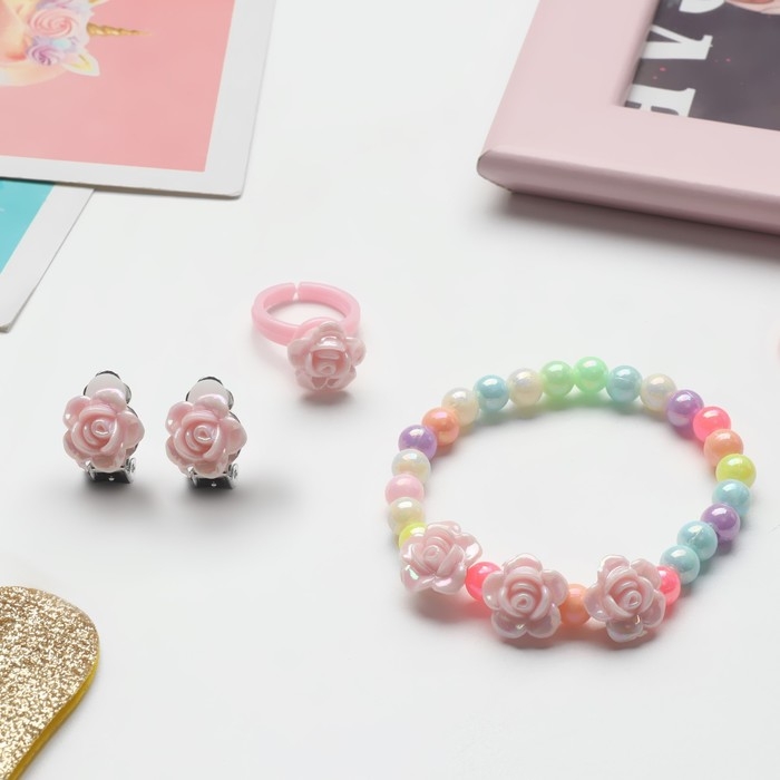 Набор детский &laquo;Выбражулька&raquo; 3 предмета: клипсы, браслет, кольцо, розы, цветной