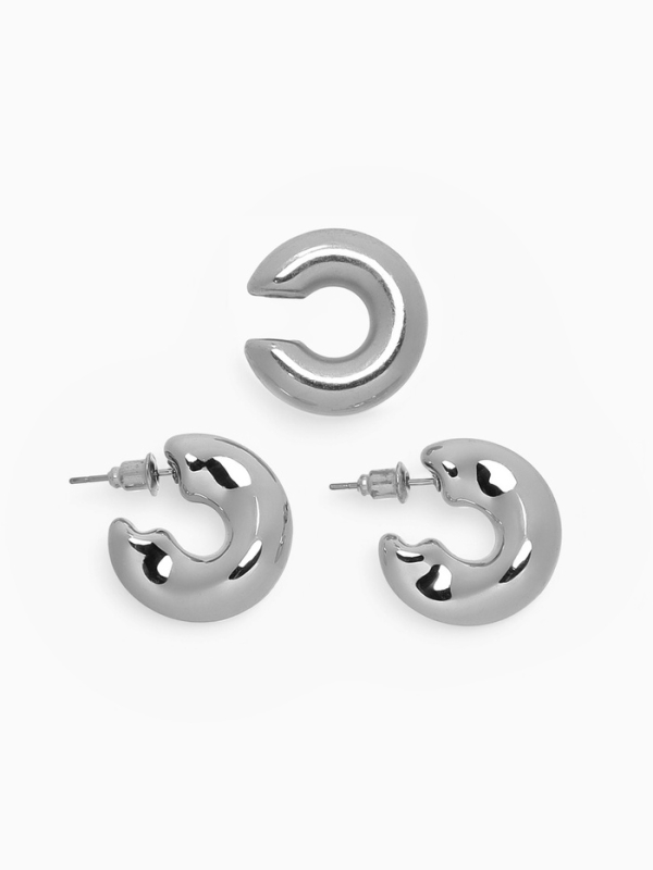Набор серьги и каффы 3 шт &laquo;Бублик&raquo; капли, цвет серебро