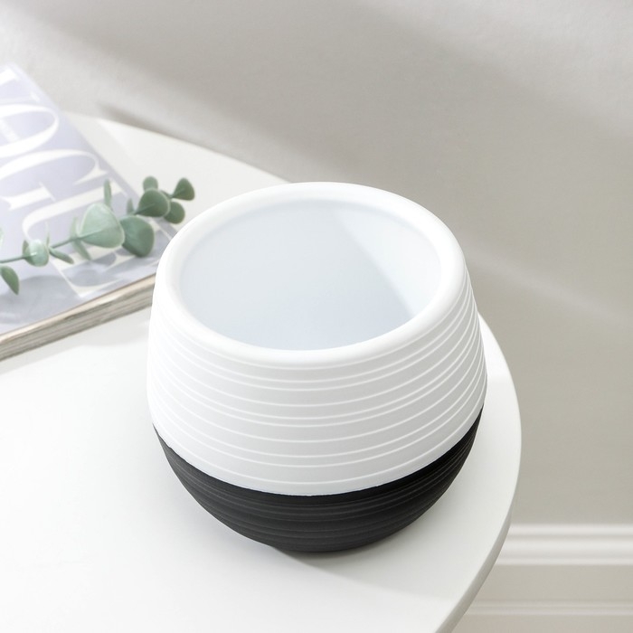 Горшок для цветов с поддоном &laquo;Дуэт&raquo;, 500 мл, пластиковый, чёрно-белый