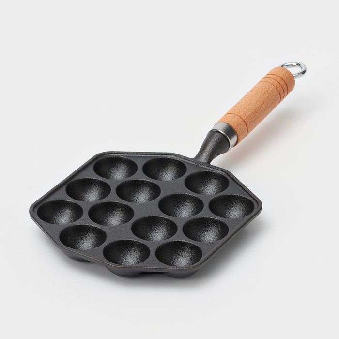 Сковорода чугунная &laquo;Сферос&raquo;, 14 ячеек, 36&times;17&times;2,5 см, деревянная ручка