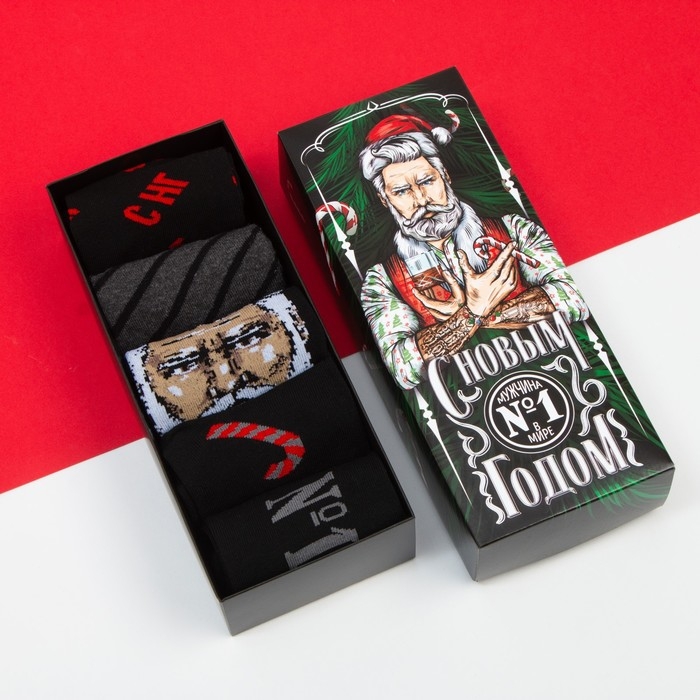 Набор мужских новогодних носков KAFTAN Набор мужских новогодних носков KAFTAN "Мужчина №1" 5 пар, размер 41-44 (27-29 см)