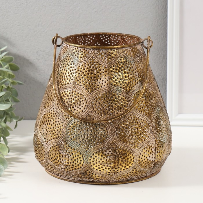 Подсвечник металл на 1 свечу "Узор. Тыковки" состаренное золото 20,5х20,5х20,5 см