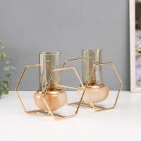 Подсвечник металл, стекло на 2 свечи "Шестигранники" белый с золотом 15,5х26,5х10,5 см Подсвечник металл, стекло на 2 свечи "Шестигранники" белый с золотом 15,5х26,5х10,5 см