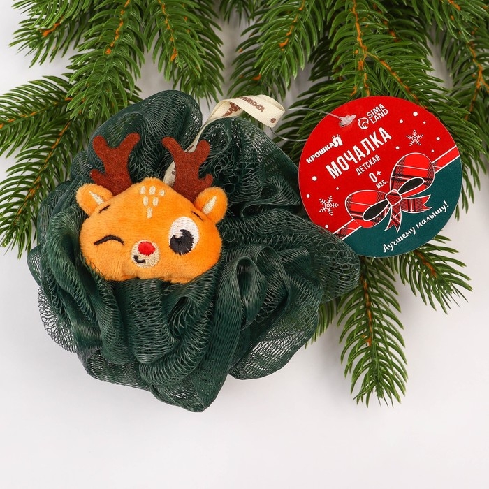 Мочалка для тела детская &laquo;Новогоднйи оленёнок&raquo;, цвет зелёный, подарочная упаковка, Крошка Я