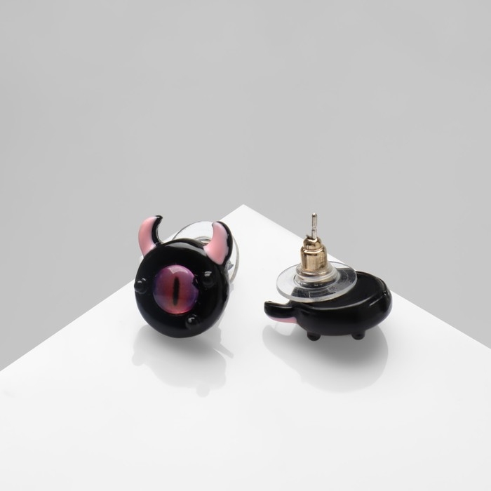Серьги с эмалью &laquo;Монстрики&raquo; с рожками, цвет чёрно-розовый