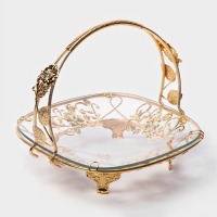 Фруктовница металлическая &laquo;Хайгарден&raquo;, 21,5&times;21,5&times;20,5 см, съёмная ручка, цвет металла золотой