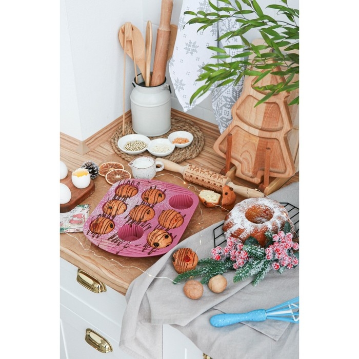 Форма для выпечки Доляна &laquo;Сладости. Круг реб&raquo;, силикон, 27&times;22&times;3 см, 9 ячеек (6&times;6&times;3 см), цвет МИКС