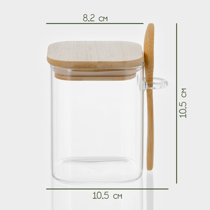 Банка стеклянная для сыпучих продуктов с бамбуковой крышкой и ложкой BellaTenero &laquo;Эко&raquo;, 450 мл, 10,5&times;8,2&times;10,5 см