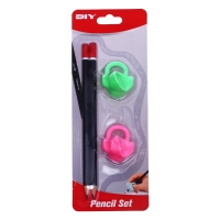 Набор канцелярский, 2 чернографитных карандаша, 2 насадки-тренажера для исправления техники письма, МИКС Набор канцелярский, 2 чернографитных карандаша, 2 насадки-тренажера для исправления техники письма, МИКС