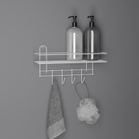 Полка для ванной прямая, 4 крючка, 33&times;12,5&times;4,5 см, цвет белый