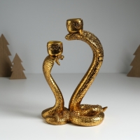 Подсвечник полистоун на 2 свечи "Две королевские кобры" золото 14,5х10,5х21,2 см