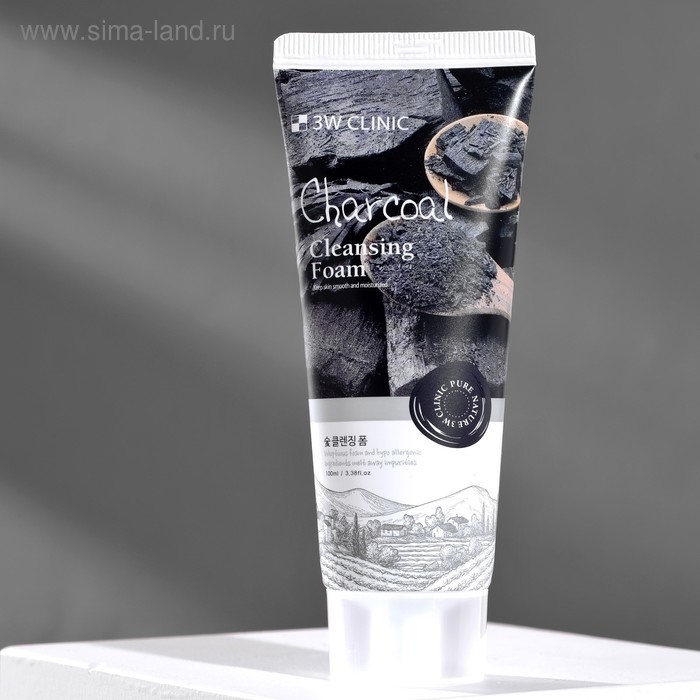 Глубоко очищающая пенка для сужения пор 3W CLINIC Charcoal Cleansing Foam с древесным углём, 100 мл Глубоко очищающая пенка для сужения пор 3W CLINIC Charcoal Cleansing Foam с древесным углём, 100 мл