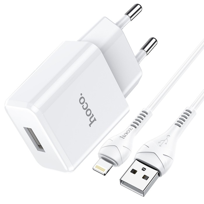 Сетевое зарядное устройство Hoco N9, USB - 2.1 А, кабель Lightning 1 м, белый