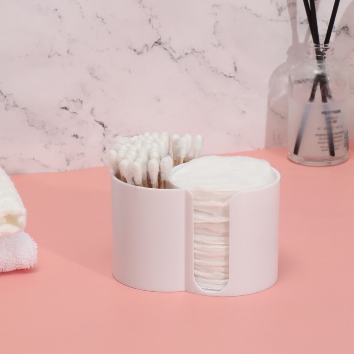 Органайзер для хранения ватных палочек и дисков, 2 секции, 9,5 × 6 × 6 см, цвет белый Органайзер для хранения ватных палочек и дисков, 2 секции, 9,5 × 6 × 6 см, цвет белый