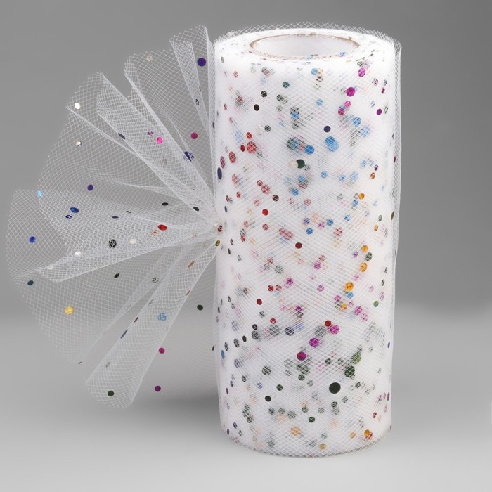Фатин с разноцветными блёстками, 15 см, 11 &plusmn; 1 г/кв.м, 23 &plusmn; 1 м, цвет белый №1