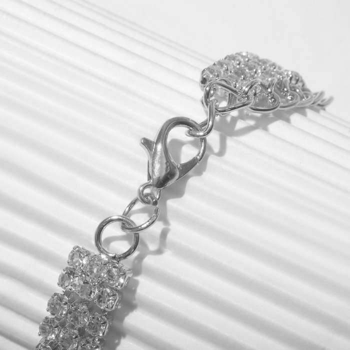 Браслет со стразами &laquo;Брайт&raquo; прямоугольник, цвет белый в серебре, 18 размер