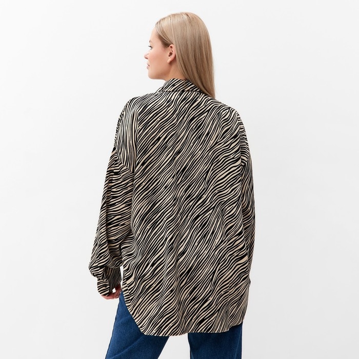 Блузка женская, цвет экрю, принт зебра, размер 48