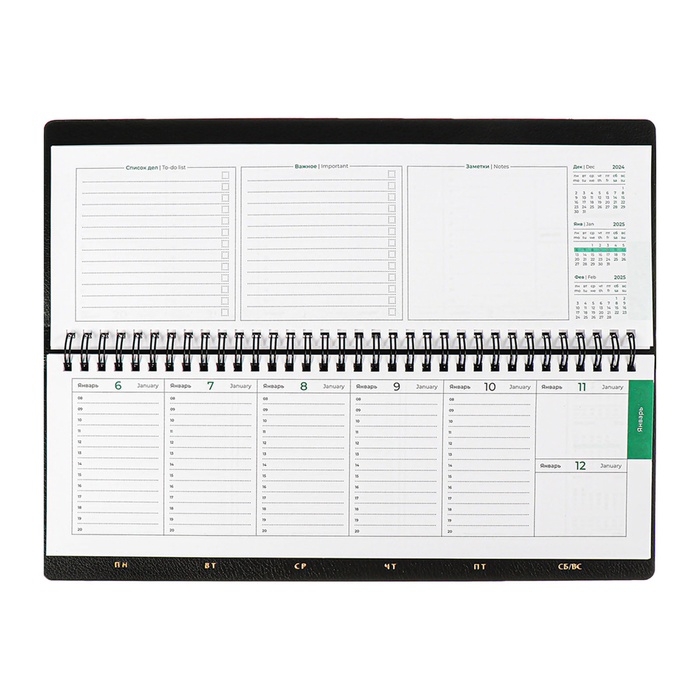 Планинг датированный 2025 года, ESCALADA, 76 листов, на гребне, интегральная обложка, искуственная кожа, тиснение фольгой, блок 70, чёрный, 310 х115мм