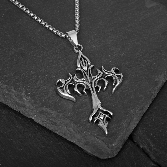 Кулон &laquo;Крест&raquo; готика, цвет серебро, 60 см