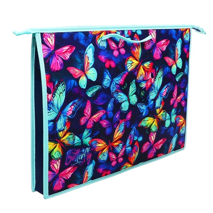 Папка для чертежей и рисунков A3, 470 х 345 х 50 мм, с ручками, пластик/текстиль, молния сверху, ПР 3 -20 Папка для чертежей и рисунков A3, 470 х 345 х 50 мм, с ручками, пластик/текстиль, молния сверху, ПР 3 -20 "Неон бабочки" 72689