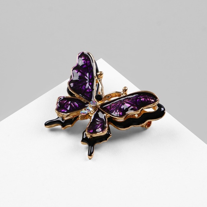 Брошь &laquo;Бабочка&raquo; дарк, цвет чёрно-фиолетовый в чернёном золоте