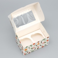 Коробка складная на 2 капкейка с окном &laquo;С Новым годом!&raquo;, мандарины, 10 х 16 х 10 см, Новый год