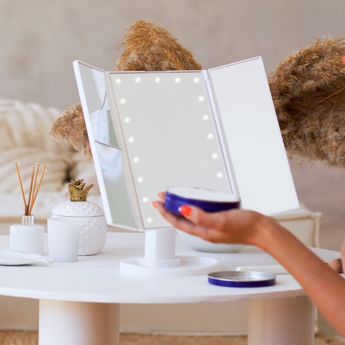 Зеркало Luazon KZ-07, подсветка, 30&times;18&times;7 см, 22 диода, 4хААА, (не в комплекте), белое