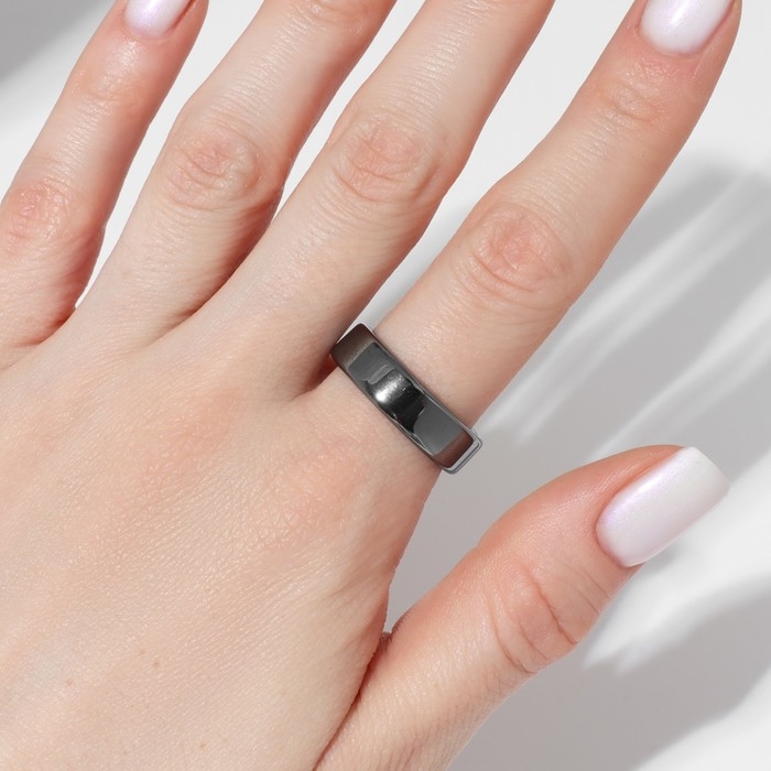 Кольцо &laquo;Ночь&raquo; под гематит, широкое, цвет чёрный, размер 17