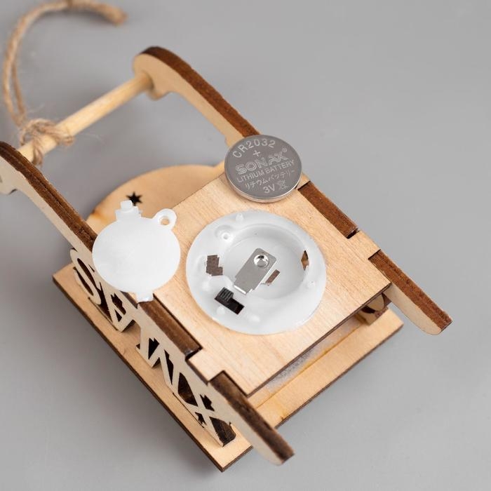 Ёлочная игрушка &laquo;Сани с Дедом Морозом и машиной&raquo;, от батареек, свечение RGB