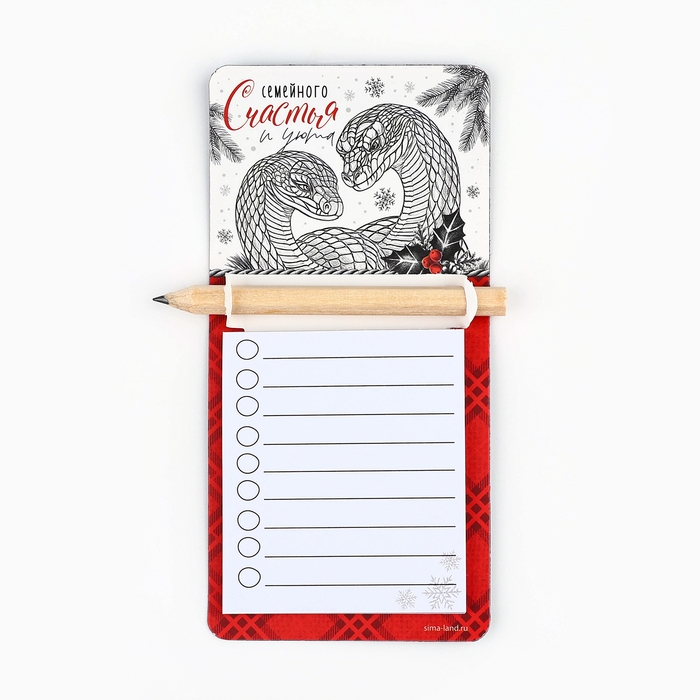 Магнит новогодний с блоком для записи и карандашом &laquo;Новый год: Семейного счастья&raquo;, 7 х 14,4 см