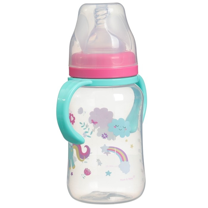 Бутылочка для кормления, широкое горло, средний поток от 3 мес., 270 мл., «Единорог», M&B Бутылочка для кормления, широкое горло, средний поток от 3 мес., 270 мл., «Единорог», M&B