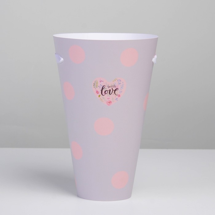 Переноска для цветов круглая на лентах &laquo;With love&raquo;, 15 &times; 23.3 &times; 7.5 см, &Oslash; 15 см