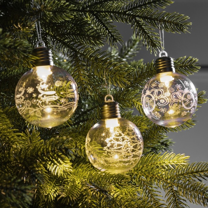 Набор ёлочных шаров «Игра искр» 3 шт., батарейки, 1 LED, свечение тёплое белое Набор ёлочных шаров «Игра искр» 3 шт., батарейки, 1 LED, свечение тёплое белое