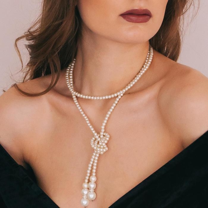 Бусы &laquo;Жемчуг&raquo; узел, шар №2,6,8,10, цвет молочный, L=60 см