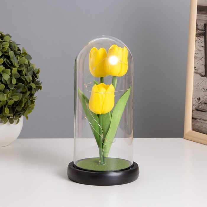 Ночник колба &laquo;Тюльпаны&raquo; LED 3хААА желтый 10,5х10,5х22см