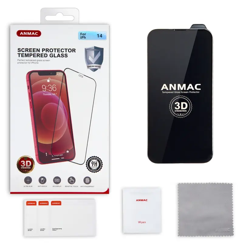 Защитное стекло IPh 13/13 Pro/14/16e 3D ANMAC черное усиленное  Арт.1137412