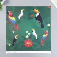 Бумага для скрапбукинга двусторонняя "Попугаи, фламинго и зебры" плотность 180 гр 30,5х32 см