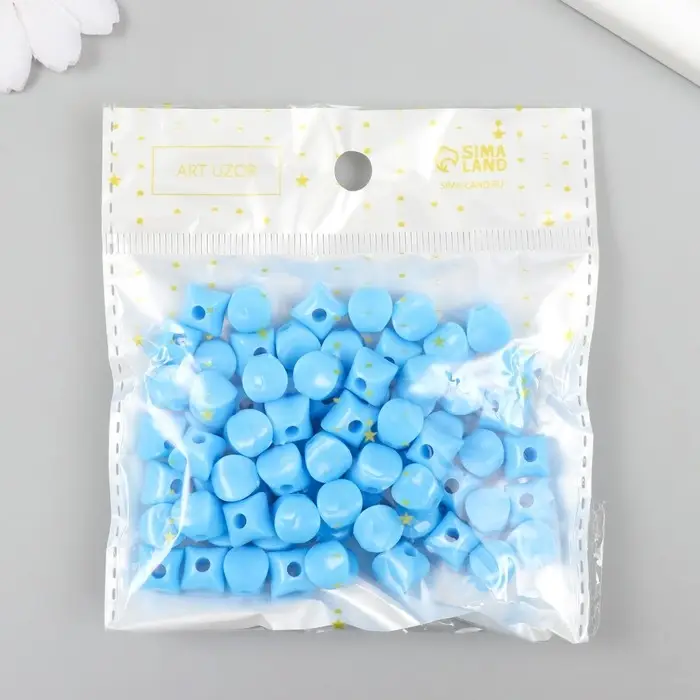 Бусины для творчества пластик "Кубик со сплющенными краями" синий набор 25-30 гр d=0,8 см