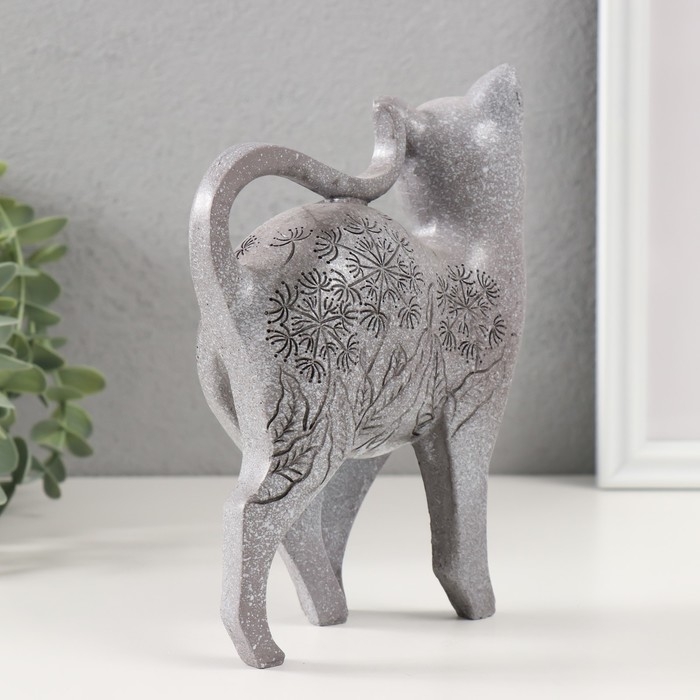 Сувенир полистоун "Серая кошечка с узорами" 5,5х14х17,5 см