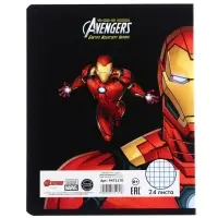 Тетрадь в клетку 24 листа, 5 видов МИКС, частичный уф-лак, обложка мелованный картон, &laquo;Мстители&raquo;