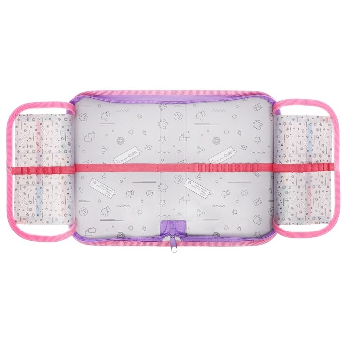 Пенал 1 секция, 130 х 210 х 40 мм, 2 откидные планки, тканевый, Calligrata TOP, Content "Котики пушистики"