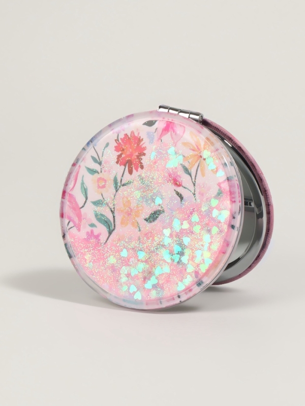 Зеркало складное &laquo;Цветы&raquo;, d = 7,2 см, с увеличением, цвет розовый