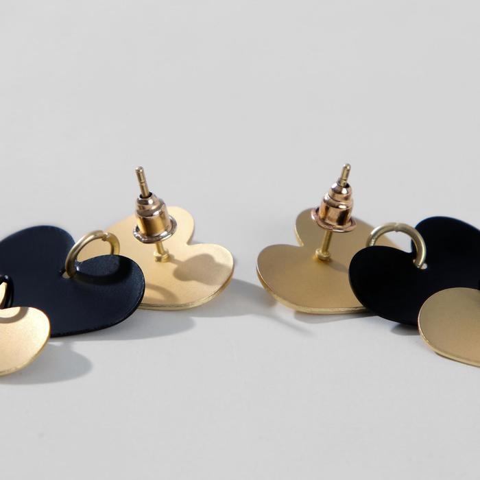 Серьги металл &laquo;Тренд&raquo; сердечки, цвет чёрно-золотой