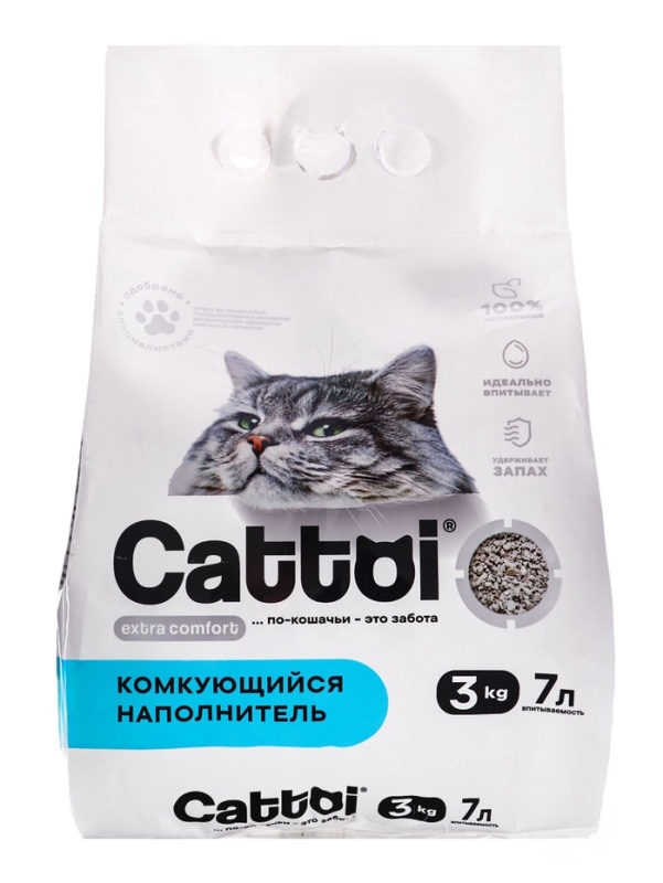 Наполнитель минеральный комкующийся Cattoi Extra Comfort 3 кг,пластиковый пакет
