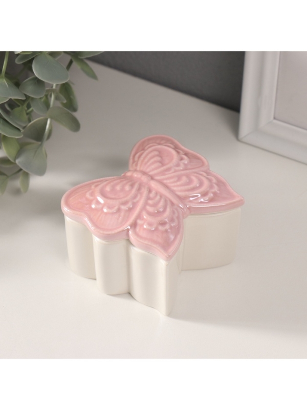 Шкатулка керамика "Бобочка фигурная" розовый перламутр 7,3х7,3х4,5 см